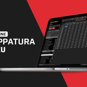 Black and red background with a laptop and the title of the course