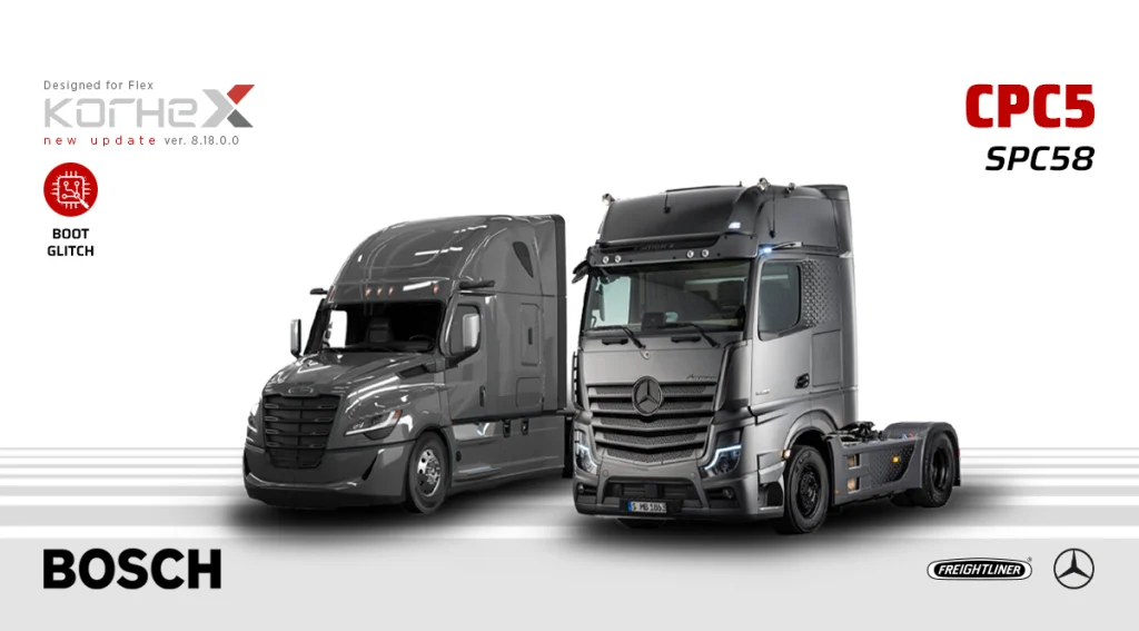 Korhex Boot Glitch support for Mercedes Truck CPC5 control units with SPC58 microprocessor and Flex 8.18.0.0